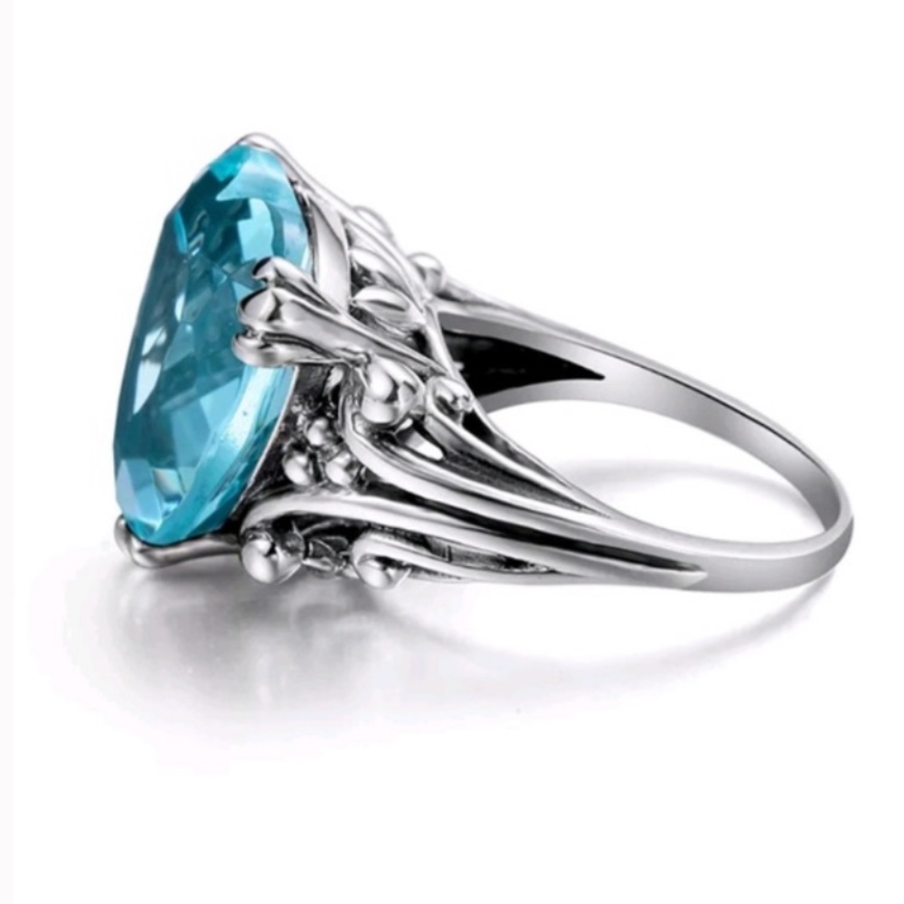 New 2.2ct Heart Aquamarine Women 925 Silver Ring - Picture 3 of 4
